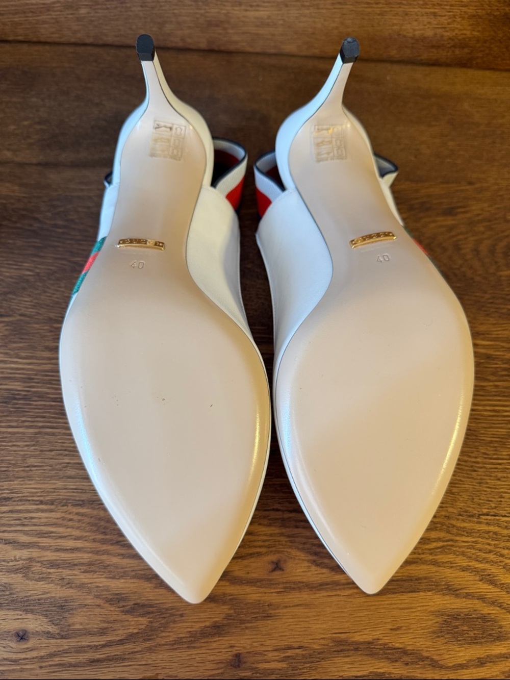 Gucci White Leather Slingback Pumps with Red and Blue Web - Picture 3 of 5